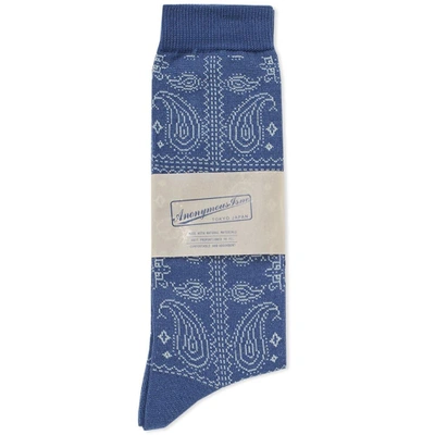 Shop Anonymous Ism Paisley Crew Sock In Blue