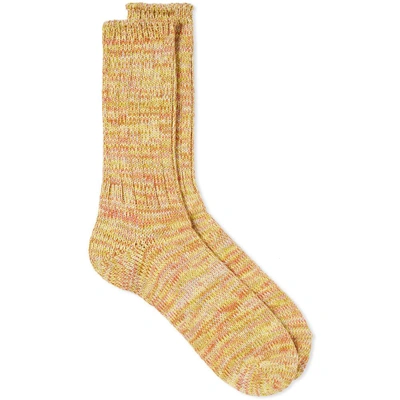 Shop Anonymous Ism 5 Colour Mix Crew Sock In Yellow