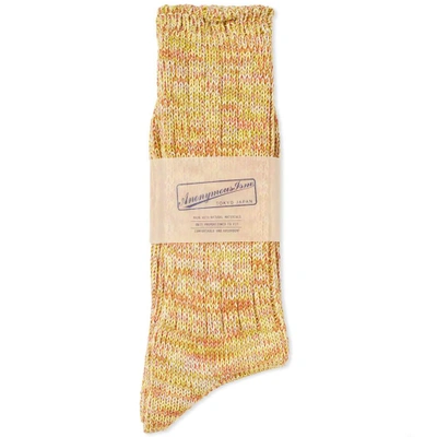 Shop Anonymous Ism 5 Colour Mix Crew Sock In Yellow