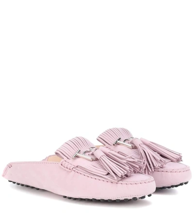 Shop Tod's Gommino Nubuck Leather Slippers In Pink