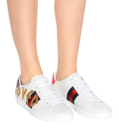 Shop Gucci Ace Leather Sneakers In White