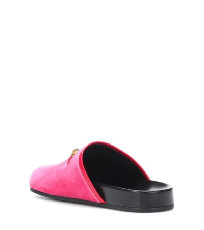 Shop Gucci Velvet Horsebit Slippers In Pink