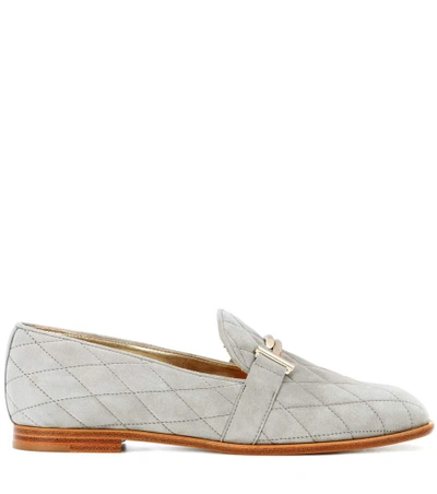 Shop Tod's Double T Suede Loafers In Grey