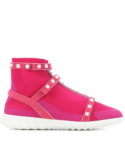 Shop Valentino Free Rockstud High-top Sneakers In Pink