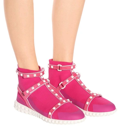 Shop Valentino Free Rockstud High-top Sneakers In Pink