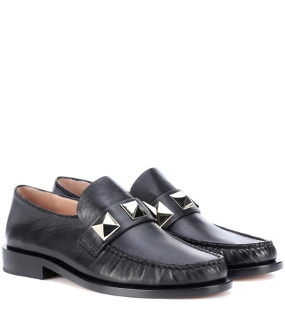 Shop Valentino Lock Leather Loafers In Black