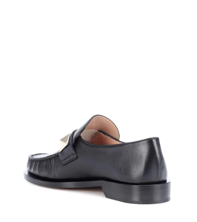 Shop Valentino Lock Leather Loafers In Black