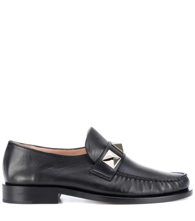 Shop Valentino Lock Leather Loafers In Black