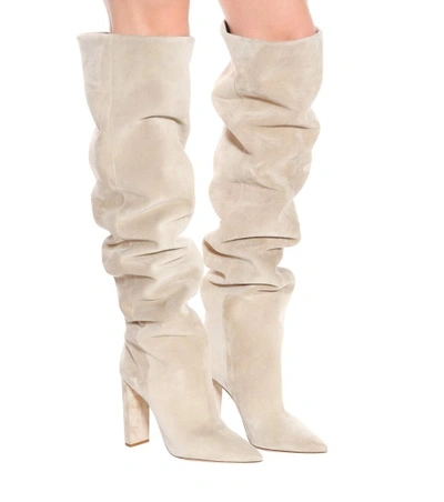 Shop Saint Laurent Suede Over-the-knee Boots In Beige