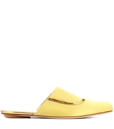 Shop Marni Satin Slippers In Yellow