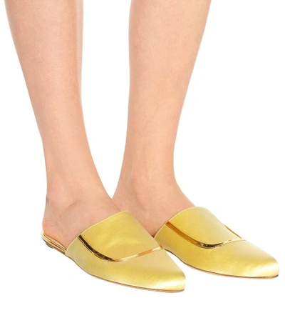 Shop Marni Satin Slippers In Yellow