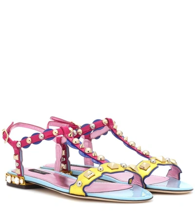 Shop Dolce & Gabbana Studded Patent Leather Sandals In Pink