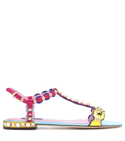 Shop Dolce & Gabbana Studded Patent Leather Sandals In Pink