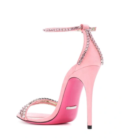 Shop Gucci Embellished Leather Sandals In Pink