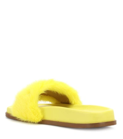 Shop Valentino Mink Fur Slides In Yellow