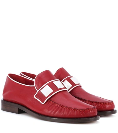 Shop Valentino Lock Leather Loafers In Red