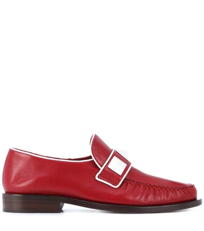 Shop Valentino Lock Leather Loafers In Red