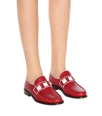 Shop Valentino Lock Leather Loafers In Red