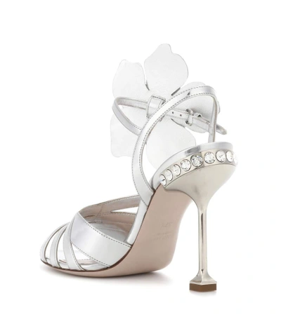 Shop Miu Miu Embellished Leather Sandals In Silver