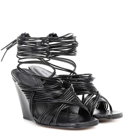 Shop Rick Owens Tangle Leather Wedge Sandals In Black