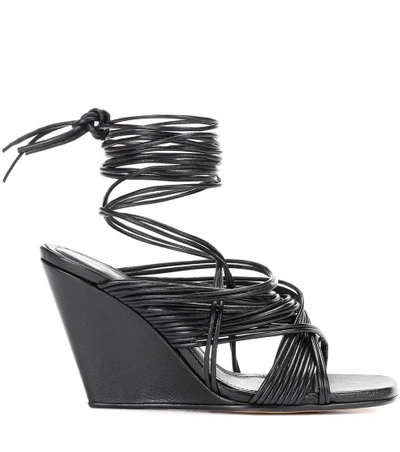 Shop Rick Owens Tangle Leather Wedge Sandals In Black