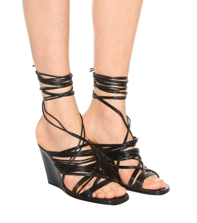 Shop Rick Owens Tangle Leather Wedge Sandals In Black
