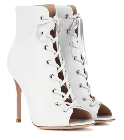 Shop Gianvito Rossi Marie Peep-toe Leather Ankle Boots In White