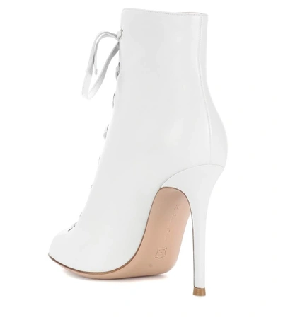 Shop Gianvito Rossi Marie Peep-toe Leather Ankle Boots In White