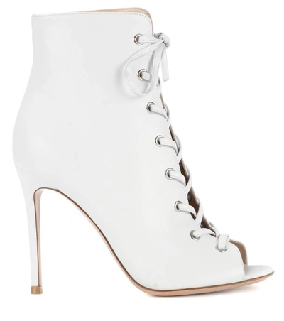 Shop Gianvito Rossi Marie Peep-toe Leather Ankle Boots In White