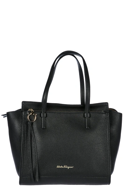 Shop Ferragamo Women's Leather Shoulder Bag Tote In Black