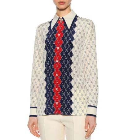 Shop Gucci Printed Silk Shirt In White