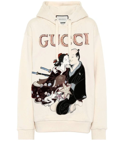 Gucci Logo Print Cotton-jersey Hoody In White | ModeSens