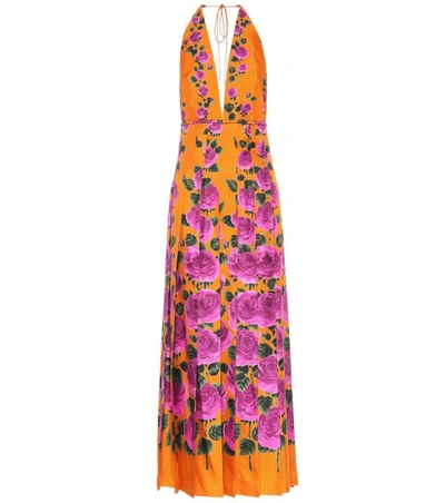 Shop Gucci Printed Silk Twill Dress In Orange
