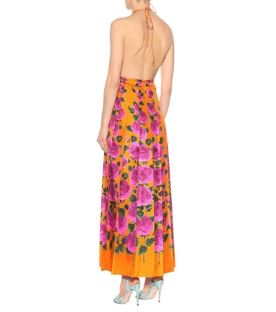 Shop Gucci Printed Silk Twill Dress In Orange