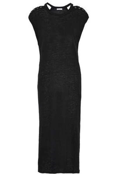 Shop Iro Woman Lace-up Slub Linen Midi Dress Black