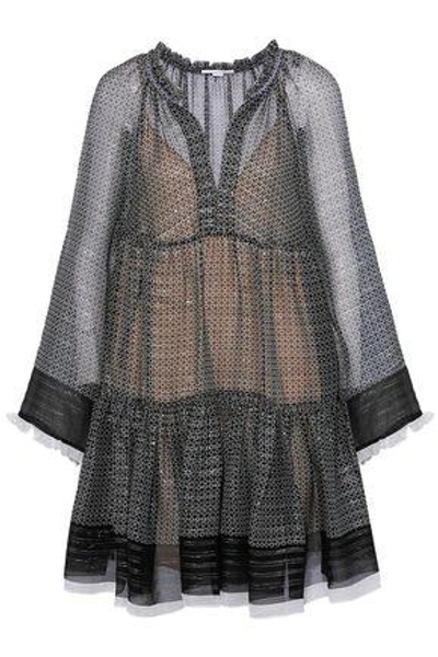 Shop Stella Mccartney Metallic Silk-blend Chiffon Mini Dress In Black