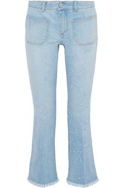 Shop Stella Mccartney Woman Cropped Distressed Mid-rise Bootcut Jeans Light Denim