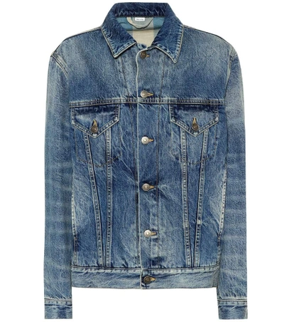Shop Gucci Embellished Denim Jacket In Blue
