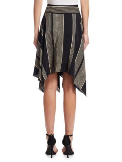 Shop Halston Heritage Printed Handkerchief Slit Skirt In Black Champagne Melange Stripe Print