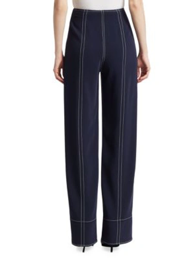 Shop Cinq À Sept Magdalena Slit Pants In Navy Ivory