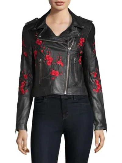 Shop Lamarque Donna Floral Leather Jacket In Black