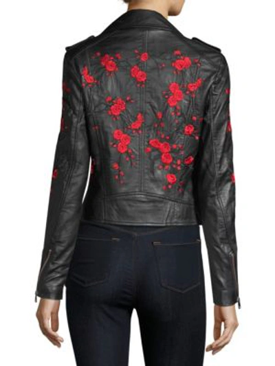 Shop Lamarque Donna Floral Leather Jacket In Black