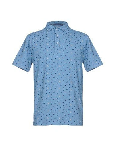Shop Bagutta Man Polo Shirt Pastel Blue Size S Cotton, Elastane