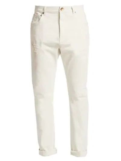 Shop Brunello Cucinelli Men's Skinny Fit Distressed Jeans In White