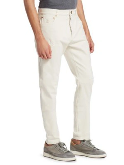 Shop Brunello Cucinelli Men's Skinny Fit Distressed Jeans In White