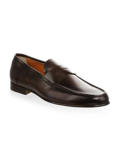 Shop Santoni Denver Leather Penny Loafers In Dark Brown