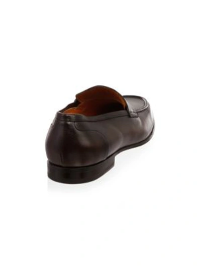 Shop Santoni Denver Leather Penny Loafers In Dark Brown