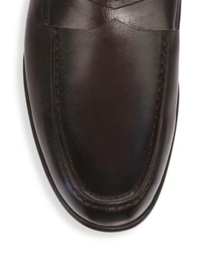 Shop Santoni Denver Leather Penny Loafers In Dark Brown