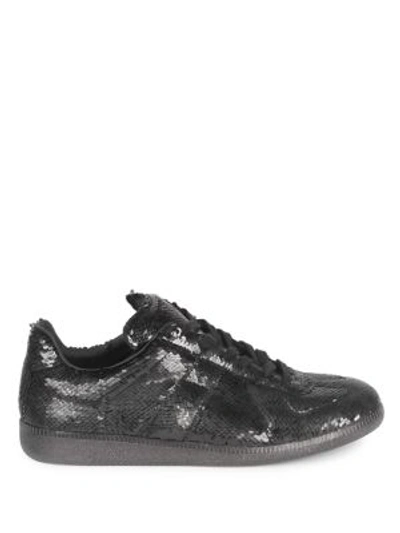 Shop Maison Margiela Sequined Leather Low-top Sneakers In Black