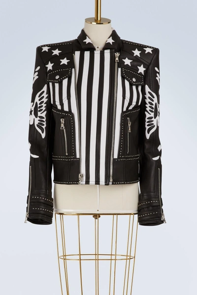 Shop Balmain American Flag Leather Jacket In Noir/blanc C5101